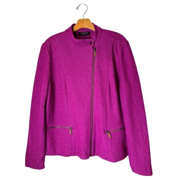 Talbots Jacket Women 12 Wide Purple Wool Blend Asymmetric‎ Zip Mock Neck Coat - Picture 1 of 10